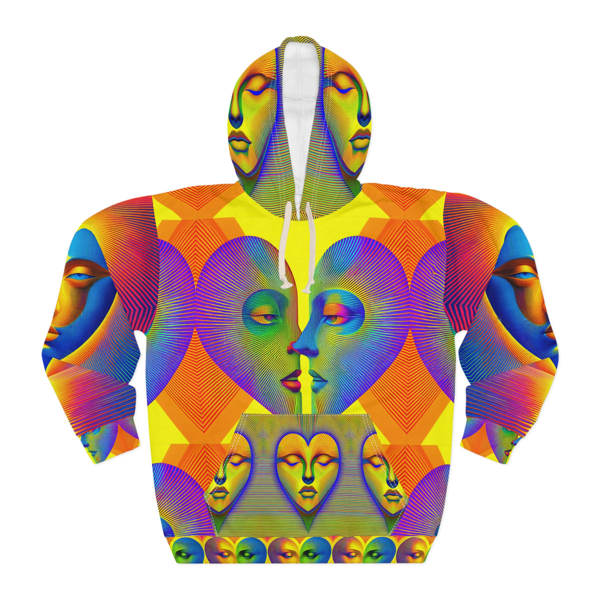 Psychedelic Heart Face Illusion Pullover Hoodie Unisex All Over Print