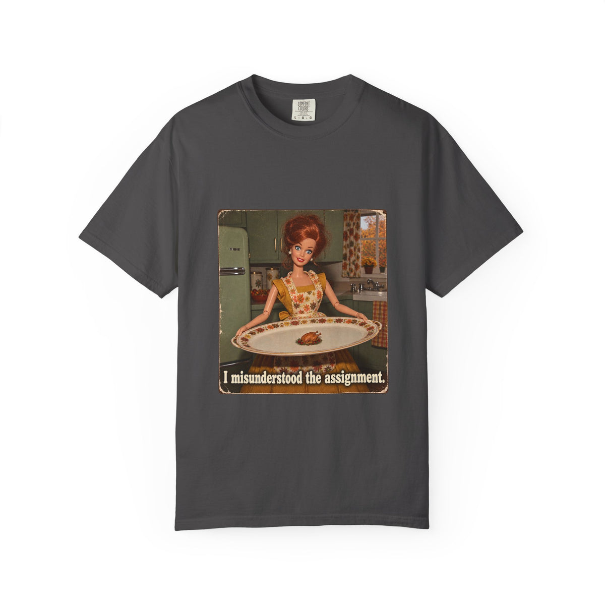 I Misunderstood the Assignment Funny Thanksgiving Tee Retro Doll Tiny Turkey Sarcastic Shirt
