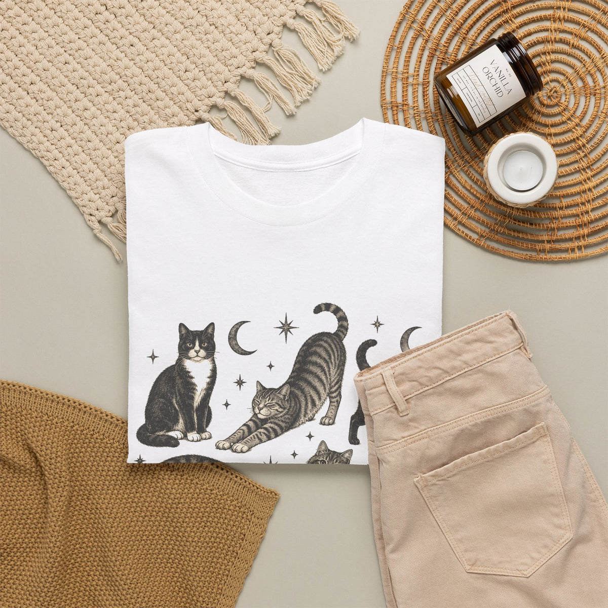 Vintage Cats and Moons T-Shirt Cute Cat Lover Celestial