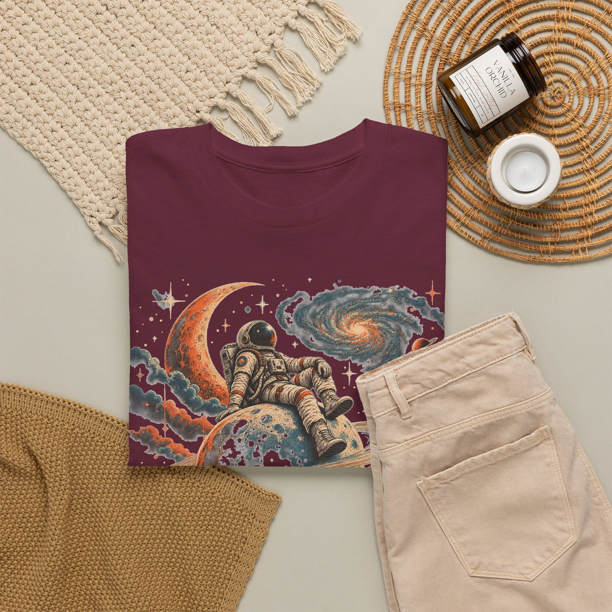 Astronaut on Saturn T-Shirt Chill Astronaut Ringed Planet Galaxy Crescent Moon Tee
