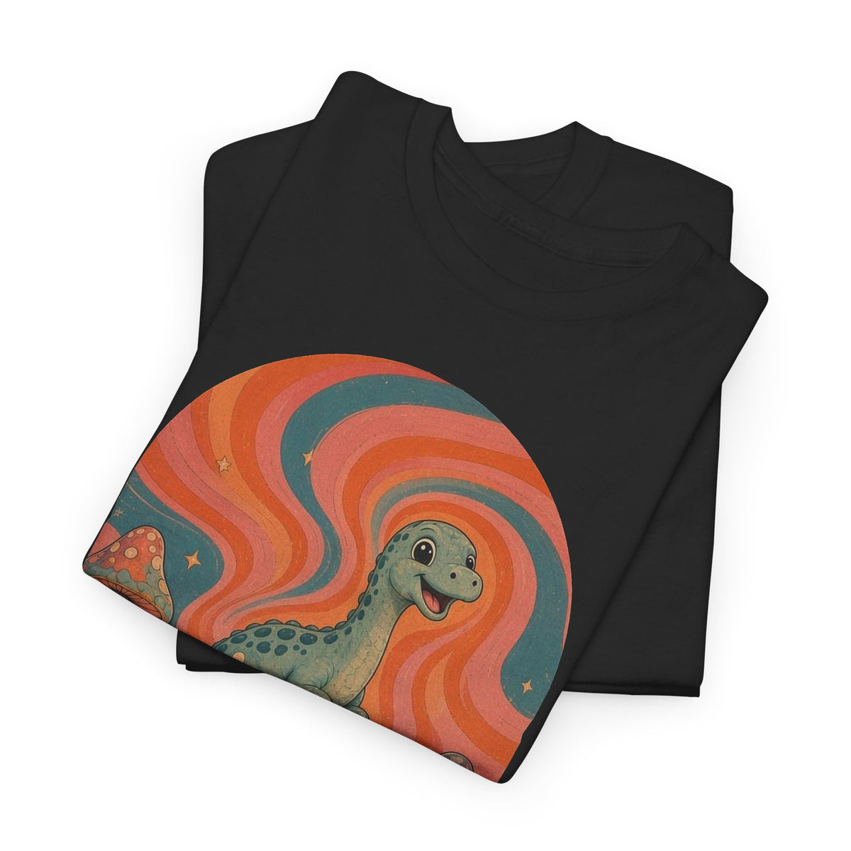 Groovy Brontosaurus T-Shirt Retro 70s Dinosaur Mushrooms Daisies Tee