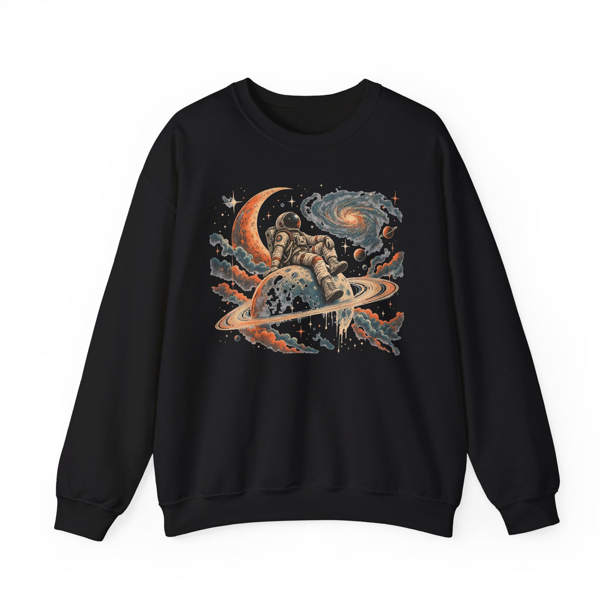 Astronaut on Saturn Sweatshirt Chill Astronaut Ringed Planet Galaxy Crewneck