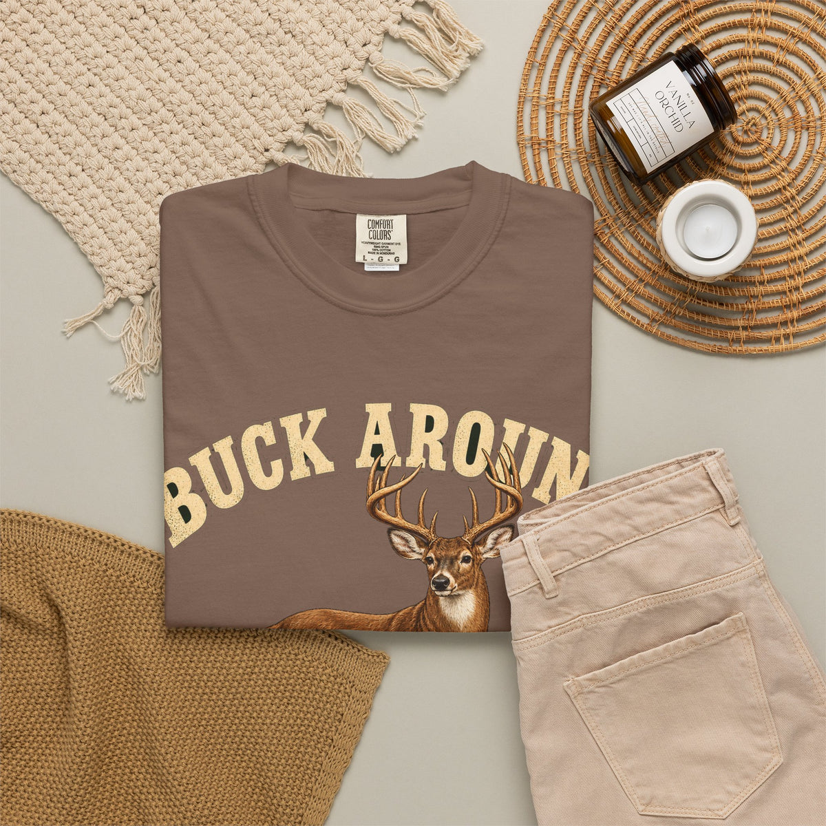 Buck Around and Find Out Cream Letter Deer Tee Funny Hunting FAFO Pun Shirt