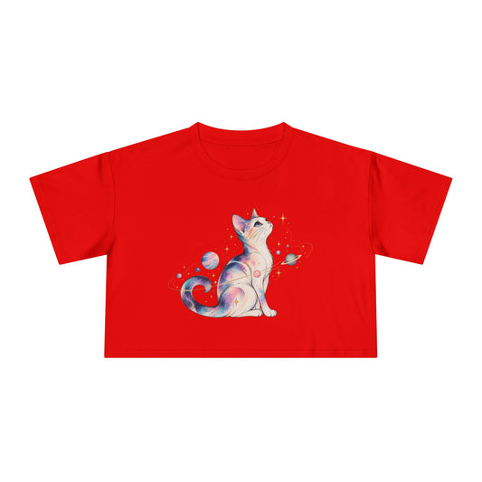 Cosmic Galaxy Cat Crop Top Pastel Watercolor Celestial Cat Crop Tee