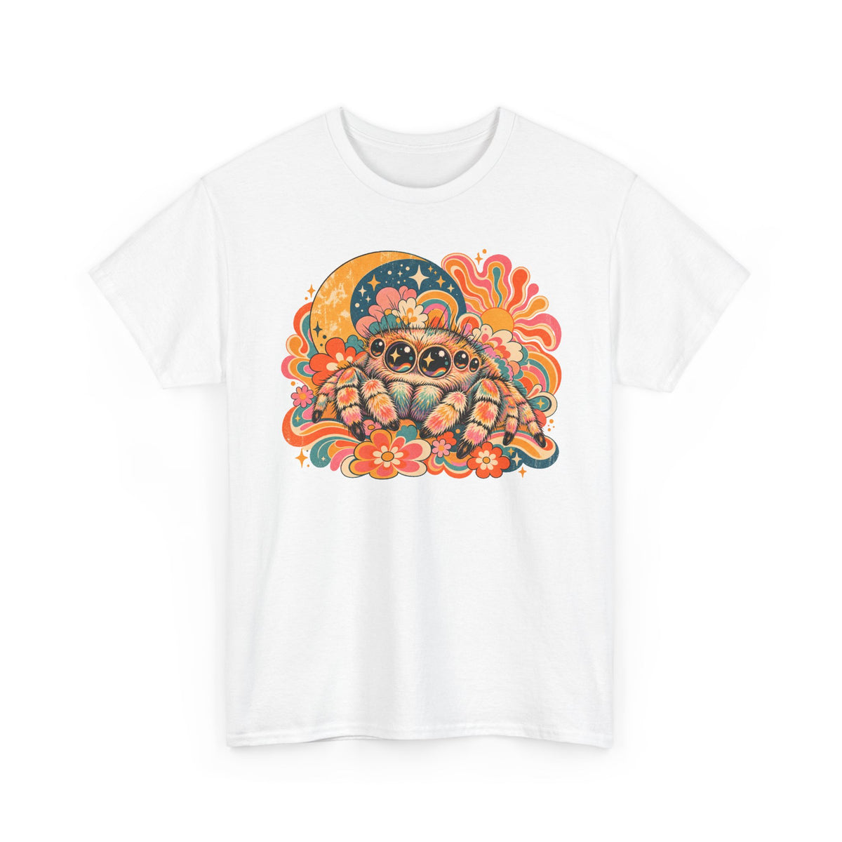 Groovy Jumping Spider T-Shirt Retro 70s Flowers Creepy Cute Tee