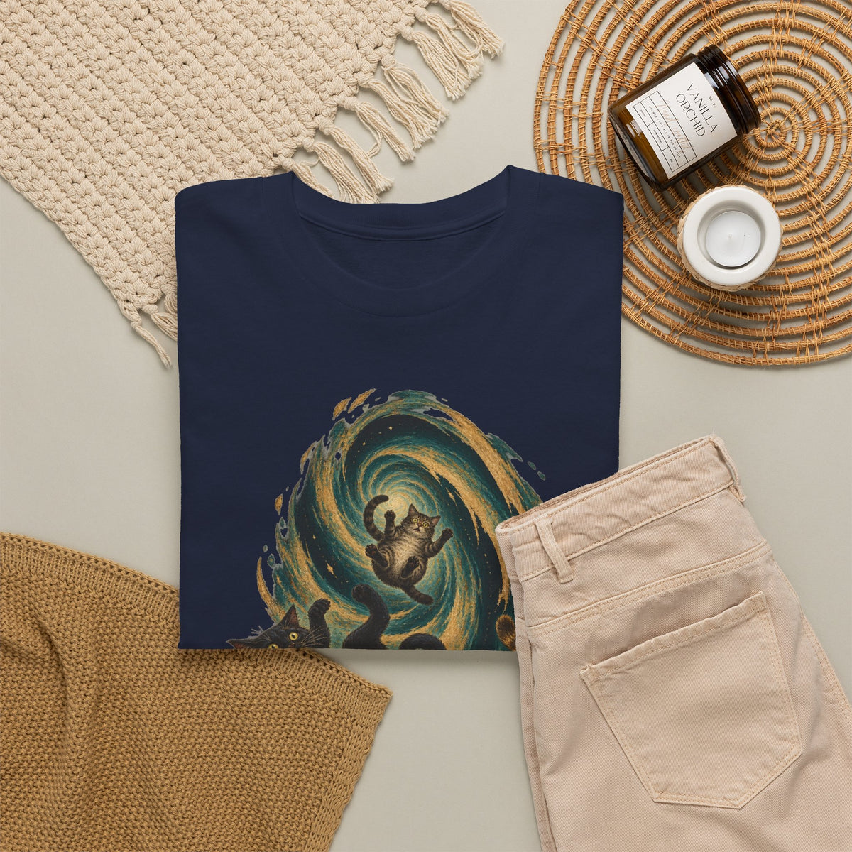 Celestial Cats Vortex T-Shirt Swirling Tabby Cats Galaxy Dark Tee