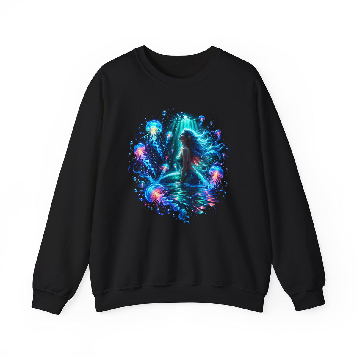 Glowing Jellyfish Mermaid Sweatshirt Bioluminescent Ocean Fantasy Mermaid Crewneck
