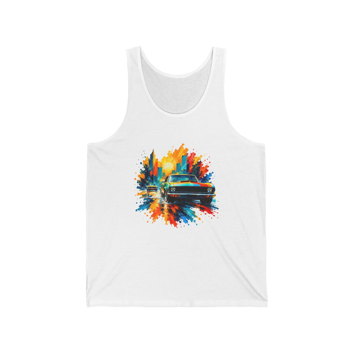 Paint Splash Muscle Car Tank Top Colorful City Sunset Classic Car Art