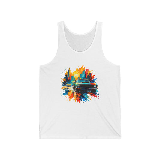 Paint Splash Muscle Car Tank Top Colorful City Sunset Classic Car Art