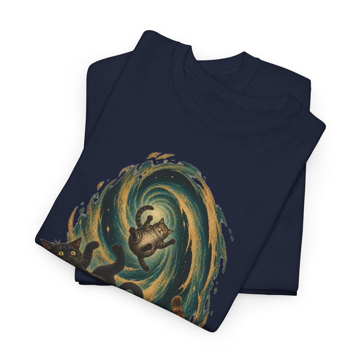 Celestial Cats Vortex T-Shirt Swirling Tabby Cats Galaxy Dark Tee
