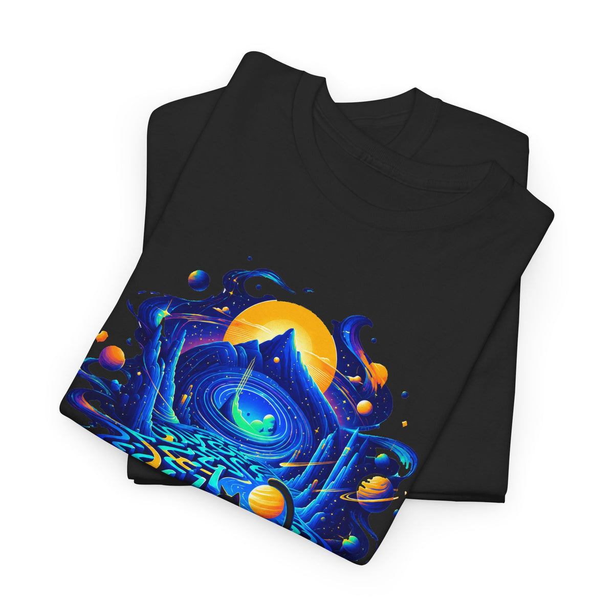 Cosmic Black Cat Maze T-Shirt Celestial Galaxy Labyrinth Mountain Sun Cat Lover Tee