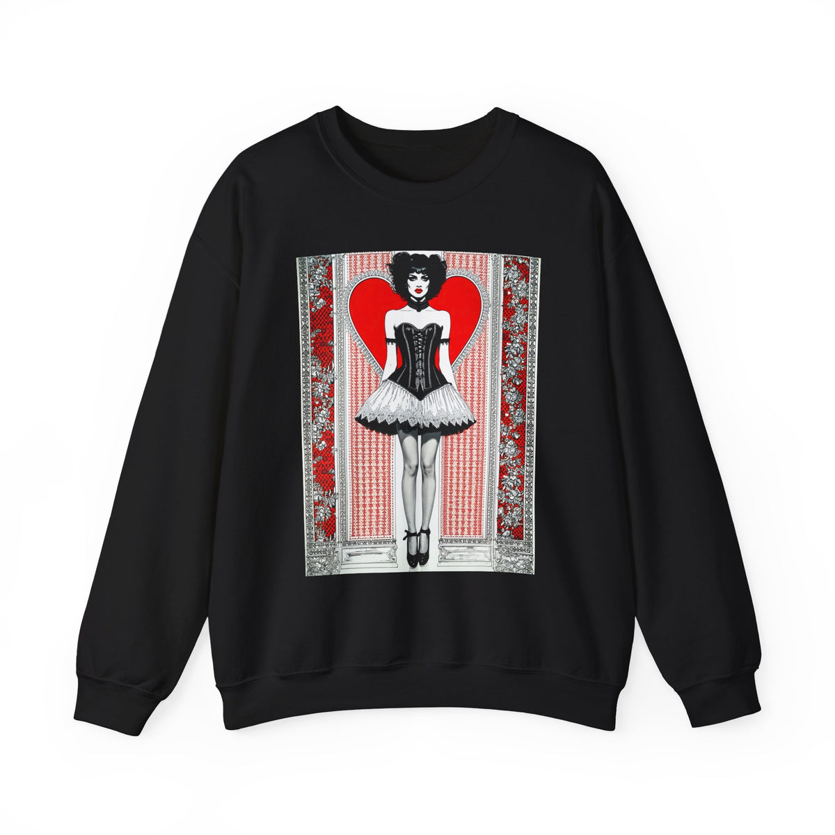 Gothic Corset Lady Sweatshirt Red Heart Vintage Pin-Up Crewneck