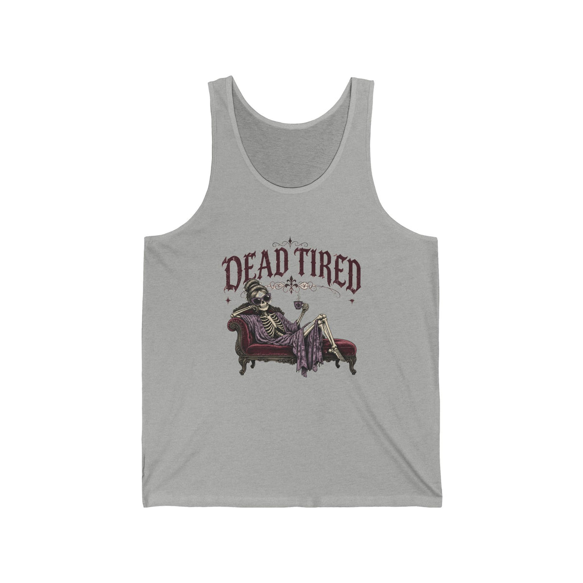 Dead Tired Skeleton Tank Top Funny Gothic Fainting Couch