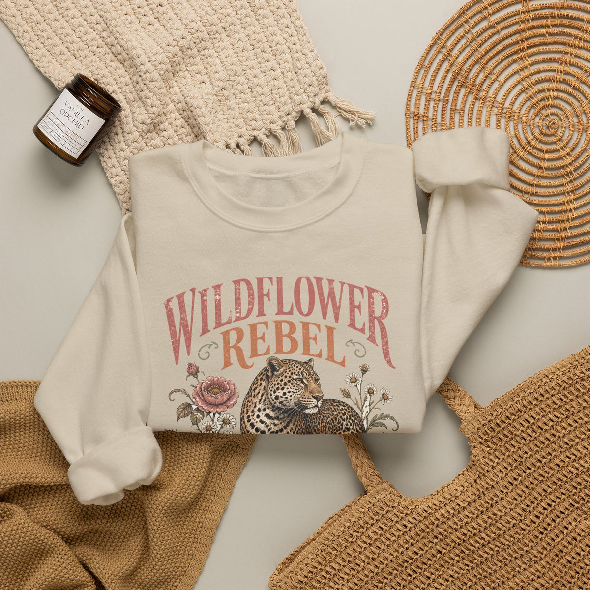 Wildflower Rebel Leopard Sweatshirt Boho Floral Big Cat