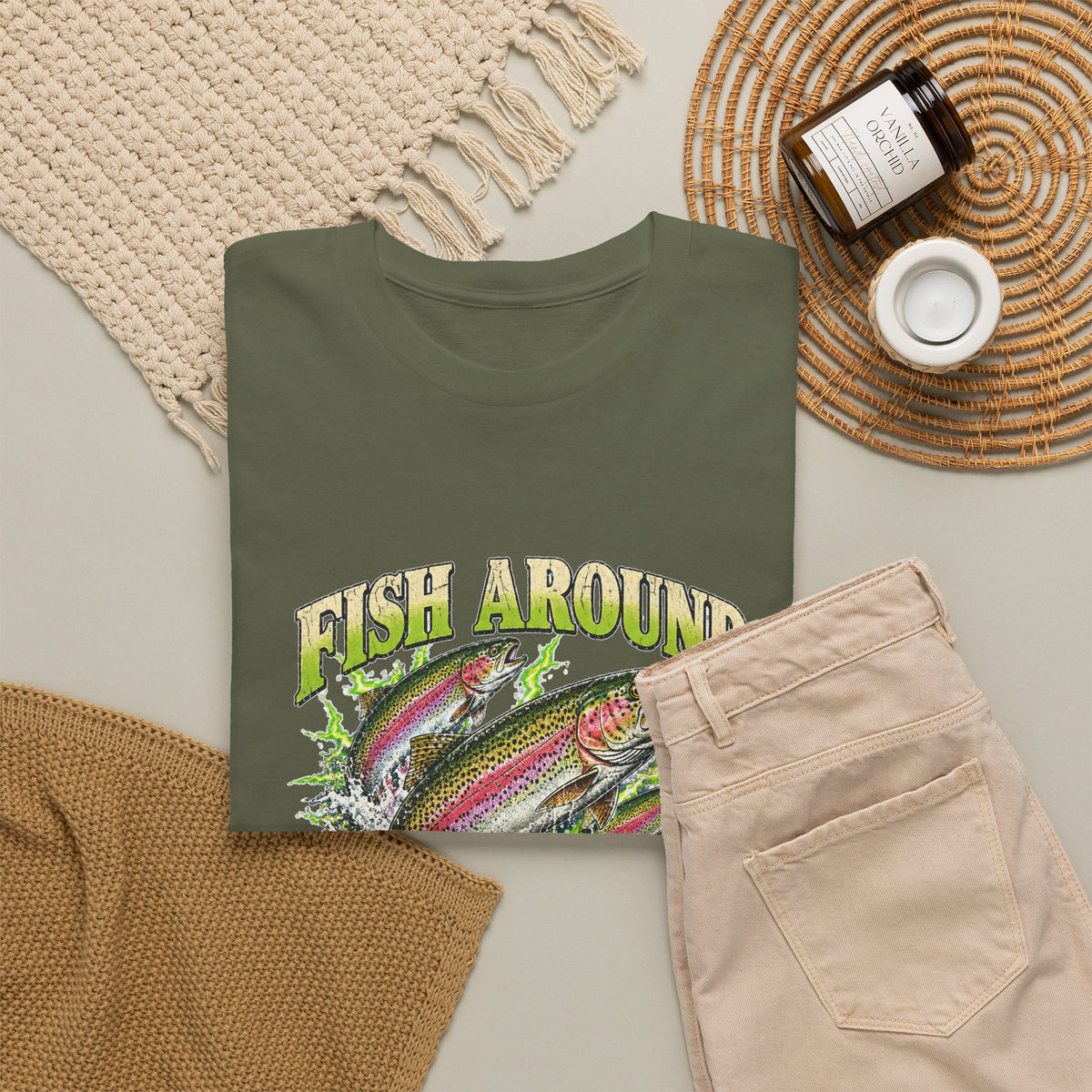 Fish Around and Find Trout T-Shirt Funny Fishing Graphic Tee Rainbow Trout