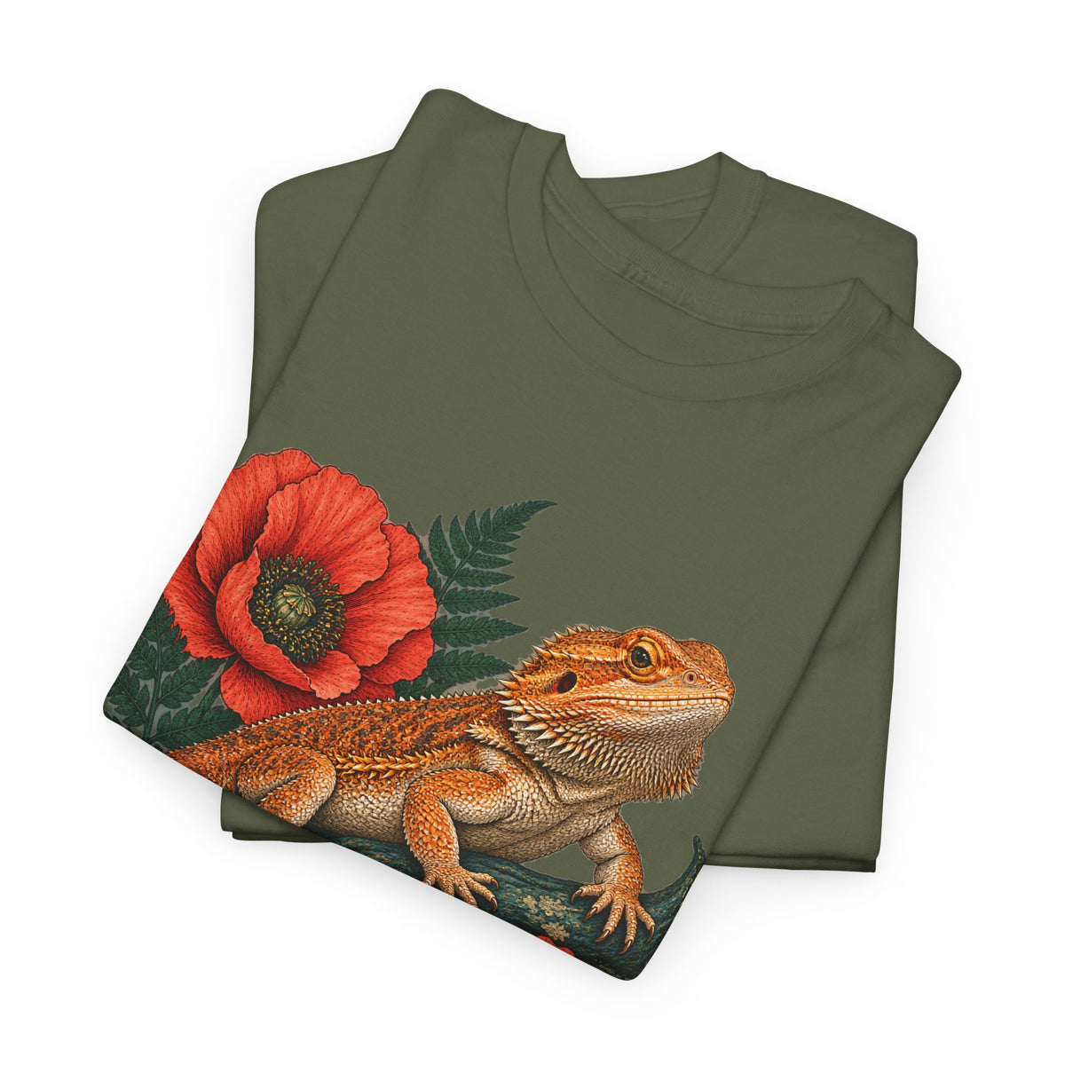 Bearded Dragon Red Poppies T-Shirt Botanical Lizard Floral Tee