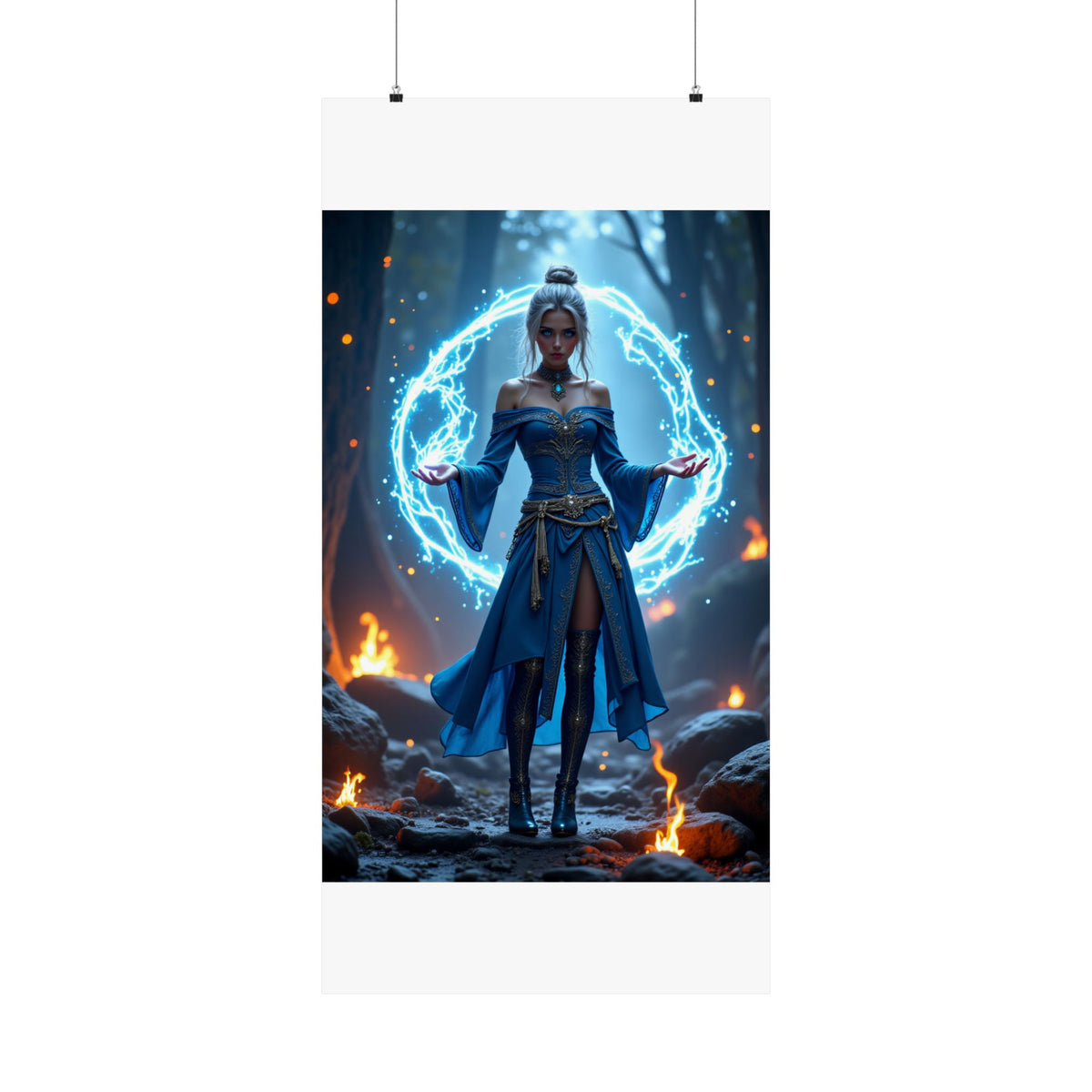 Mystic Sorceress Blue Magic Poster Matte Vertical Wall Art