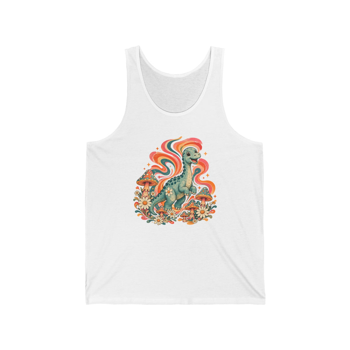 Groovy Brontosaurus Tank Top Retro 70s Dinosaur Mushroom Daisy Tank