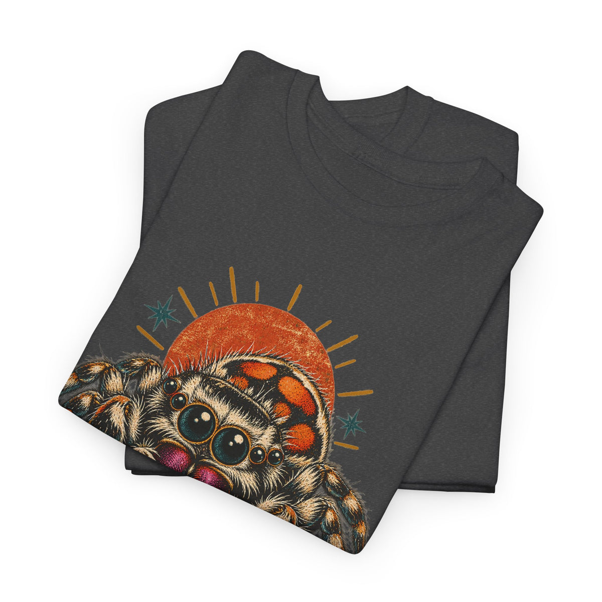 Jumping Spider Sunburst T-Shirt Cute Arachnid Orange Moon Tee