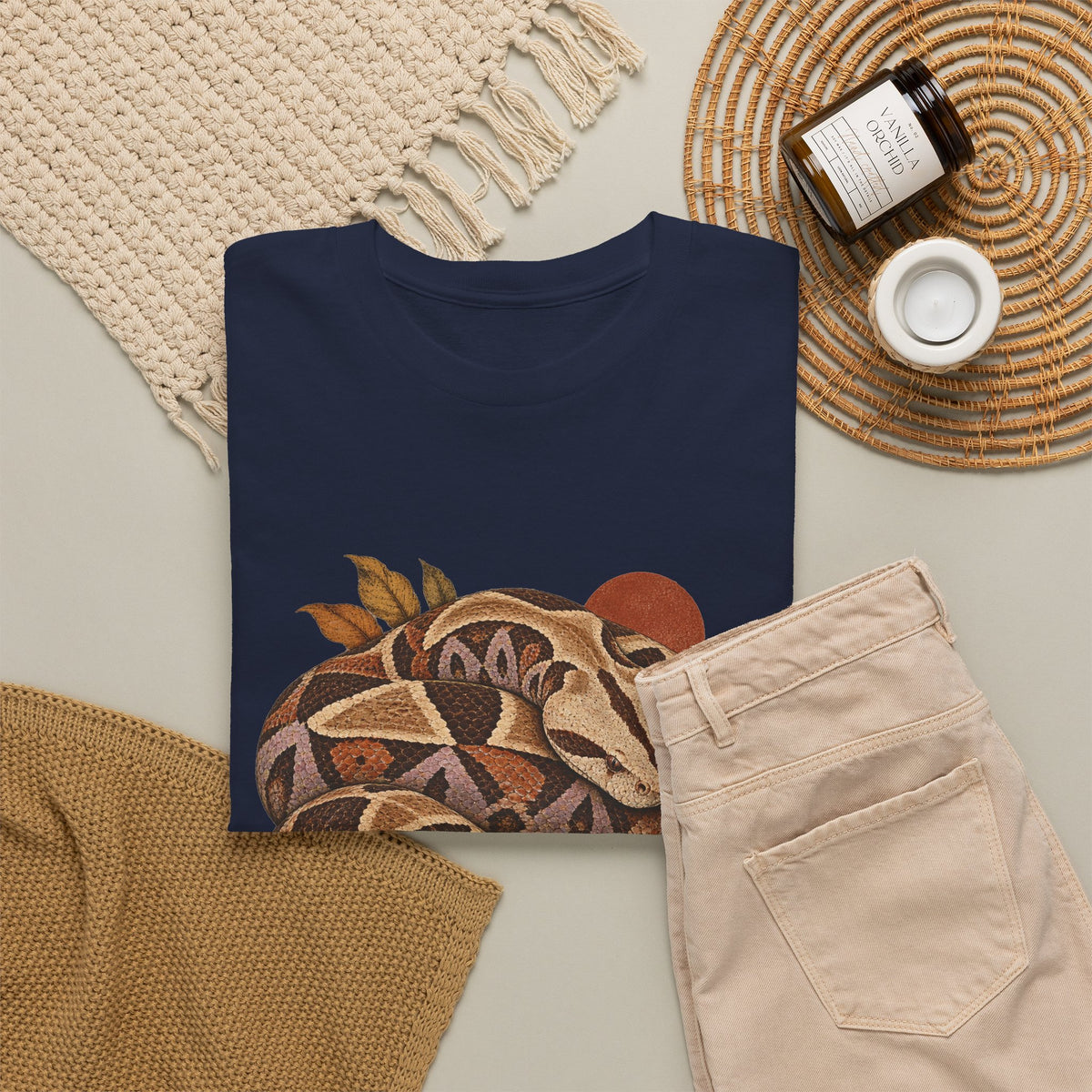 Gaboon Viper Coiled Sun T-Shirt Autumn Snake Geometric Tee