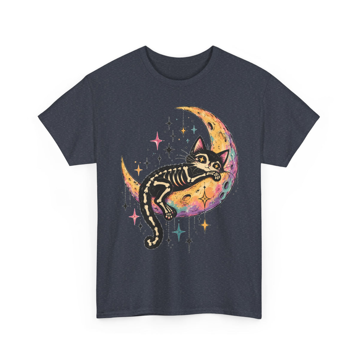 Skeleton Cat Moon T-Shirt Pastel Goth Crescent Moon Black Cat Tee Unisex