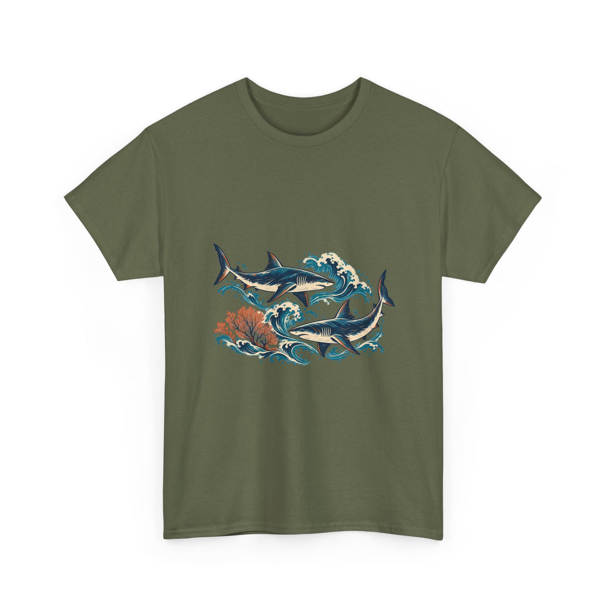 Great White Sharks Ukiyo Wave Tee Japanese Woodblock Shark Ocean Coral Shirt