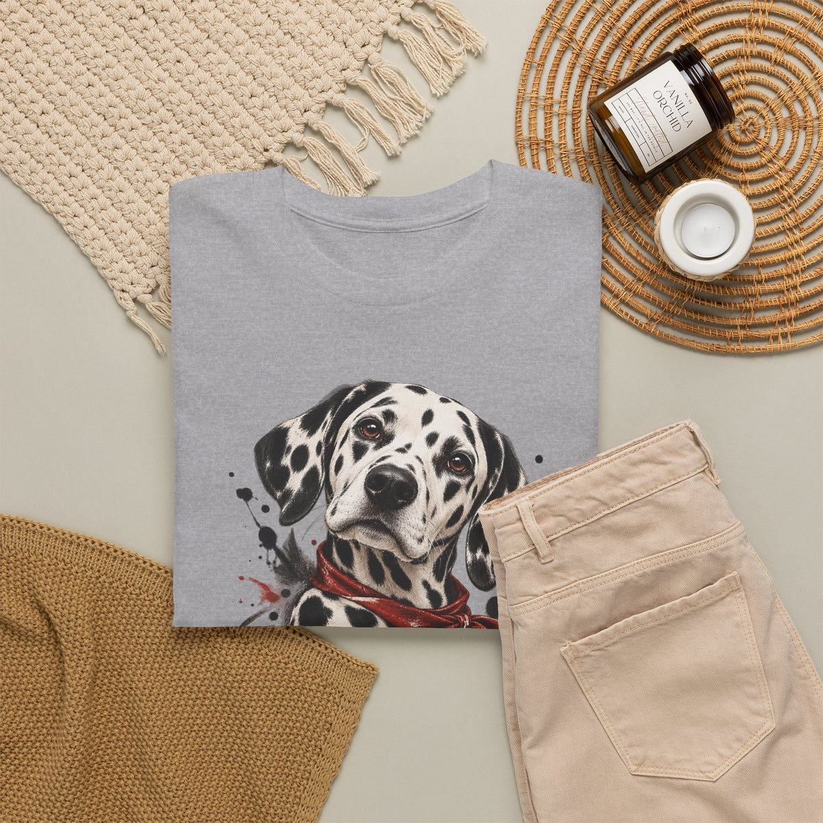 Dalmatian Red Bandana T-Shirt Dog Portrait Splatter Art Tee
