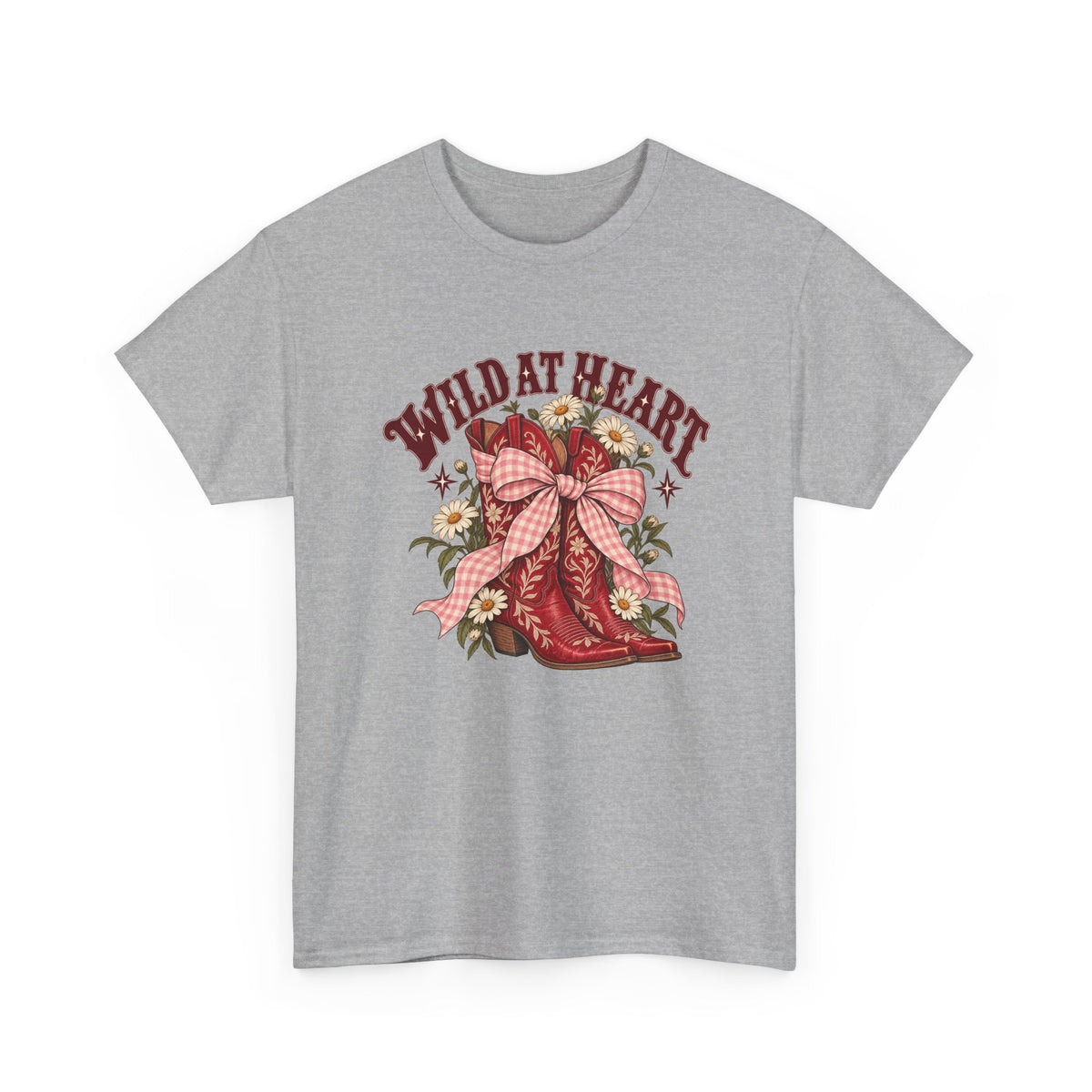 Wild at Heart Cowboy Boots T-Shirt Western Floral Gingham Country Tee