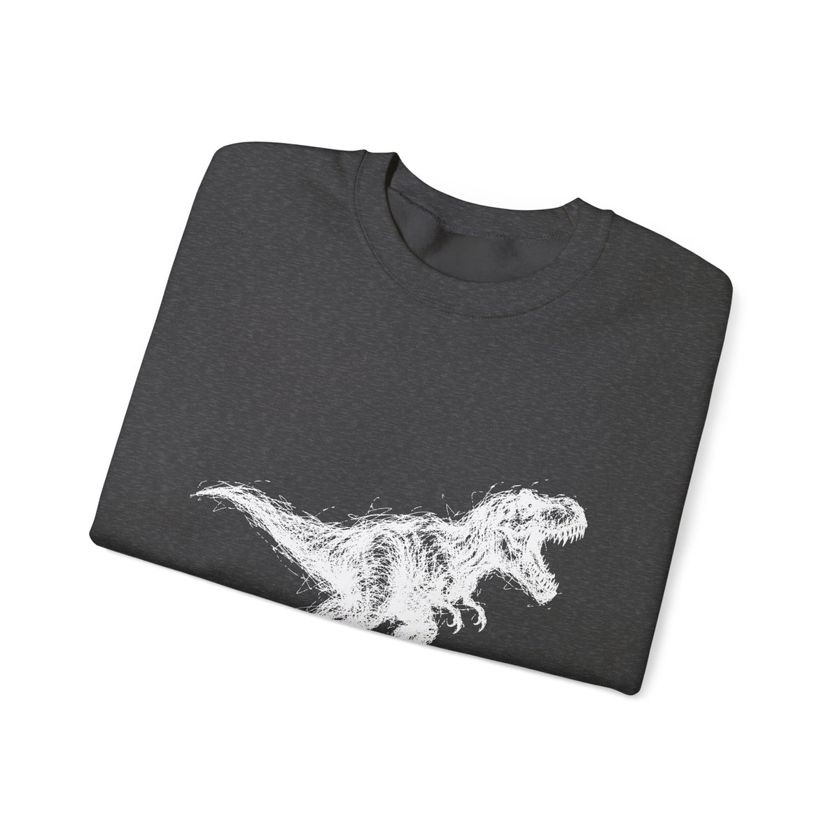 Scribble White T-Rex on Black Sweatshirt Minimal Line Art Dinosaur