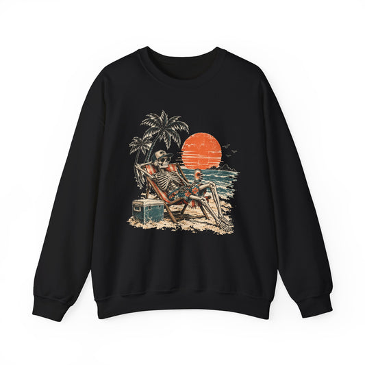Beach Skeleton Sunset Sweatshirt Palm Trees Vacation Mode Skeleton Crewneck