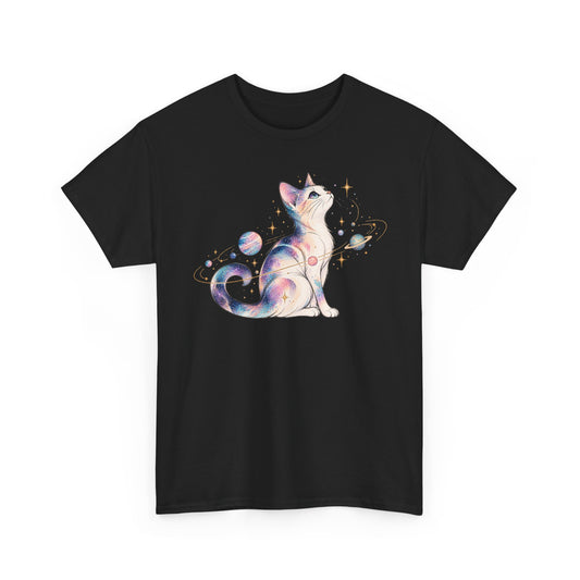 Cosmic Galaxy Cat T-Shirt Pastel Watercolor Cat Planets Stars Tee