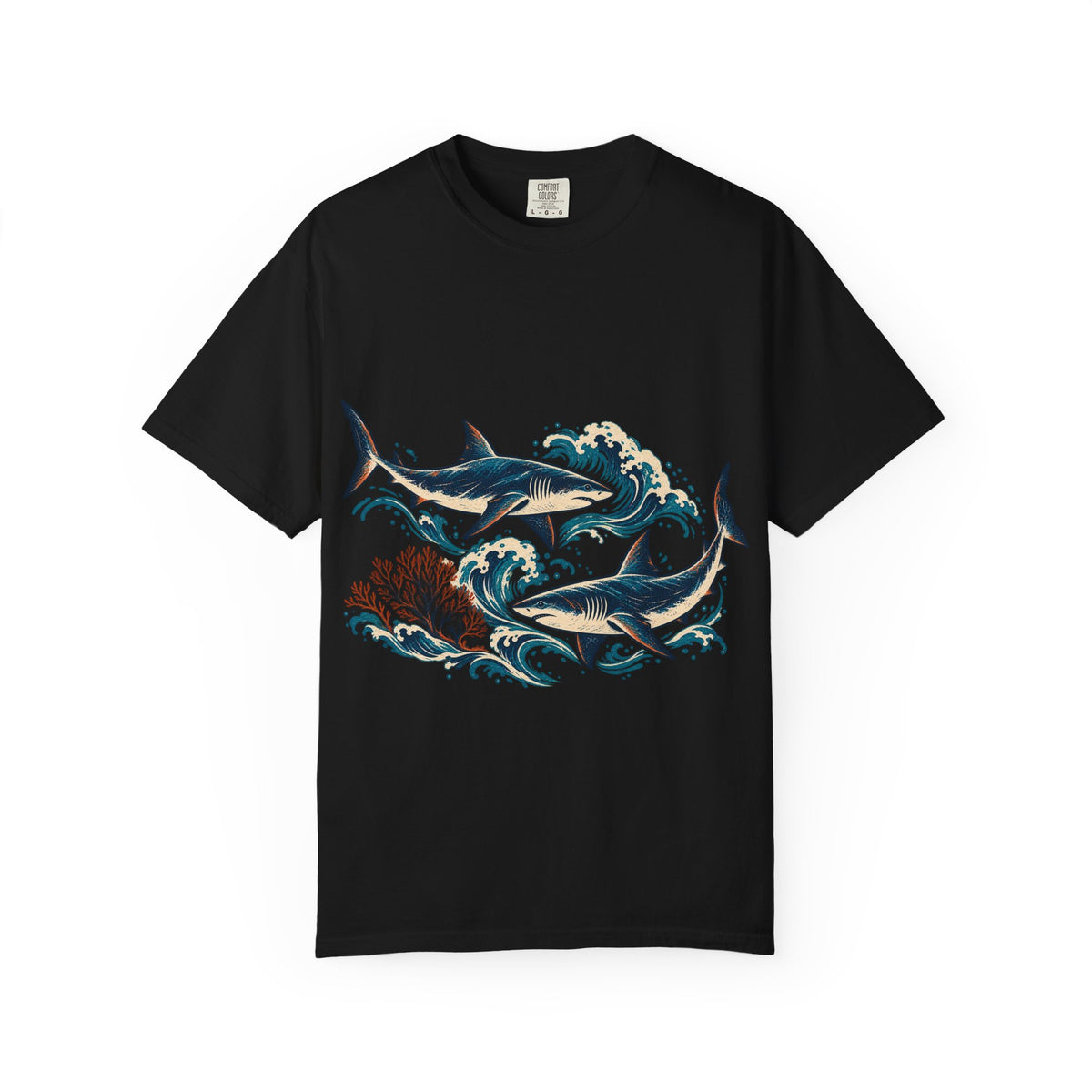 Great White Sharks Ukiyo Wave Tee Japanese Woodblock Shark Ocean Coral Shirt