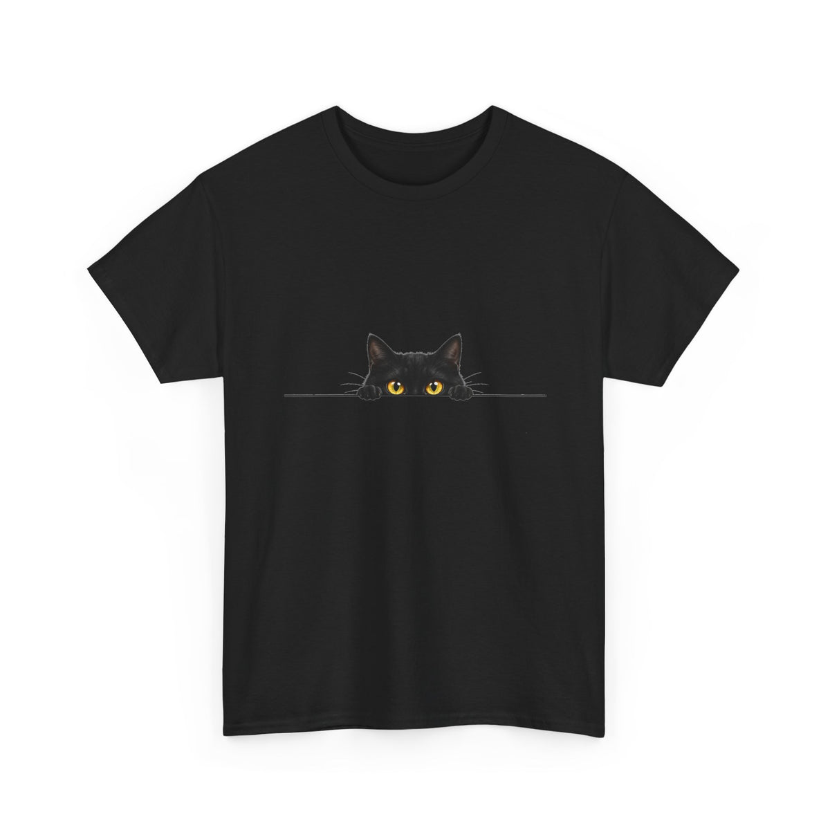 Peeking Black Cat T-Shirt Amber Eyes Over Ledge Funny Cat Lover Tee