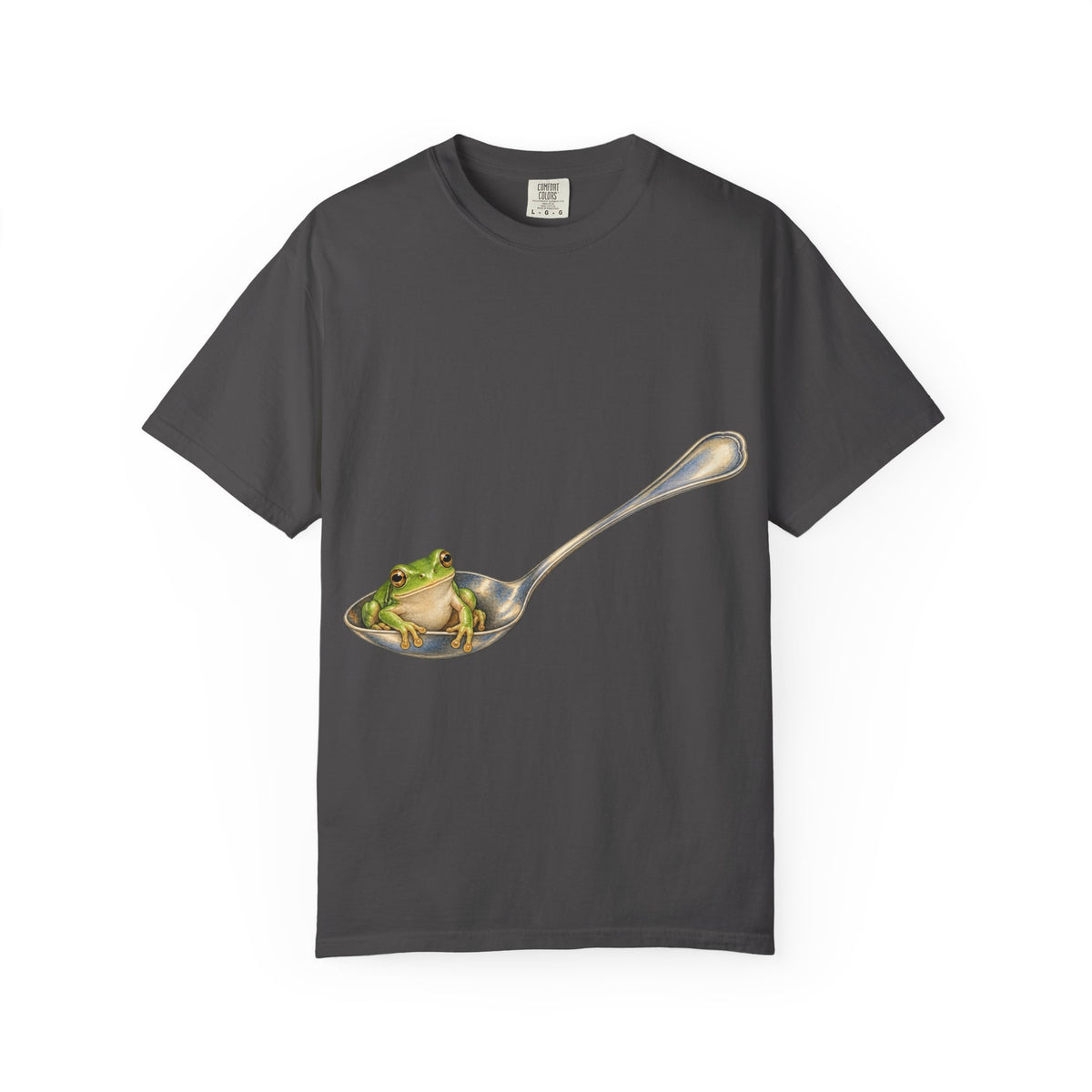 Green Tree Frog in Silver Spoon Tee Cute Frog Spoon Macro Wildlife Shirt