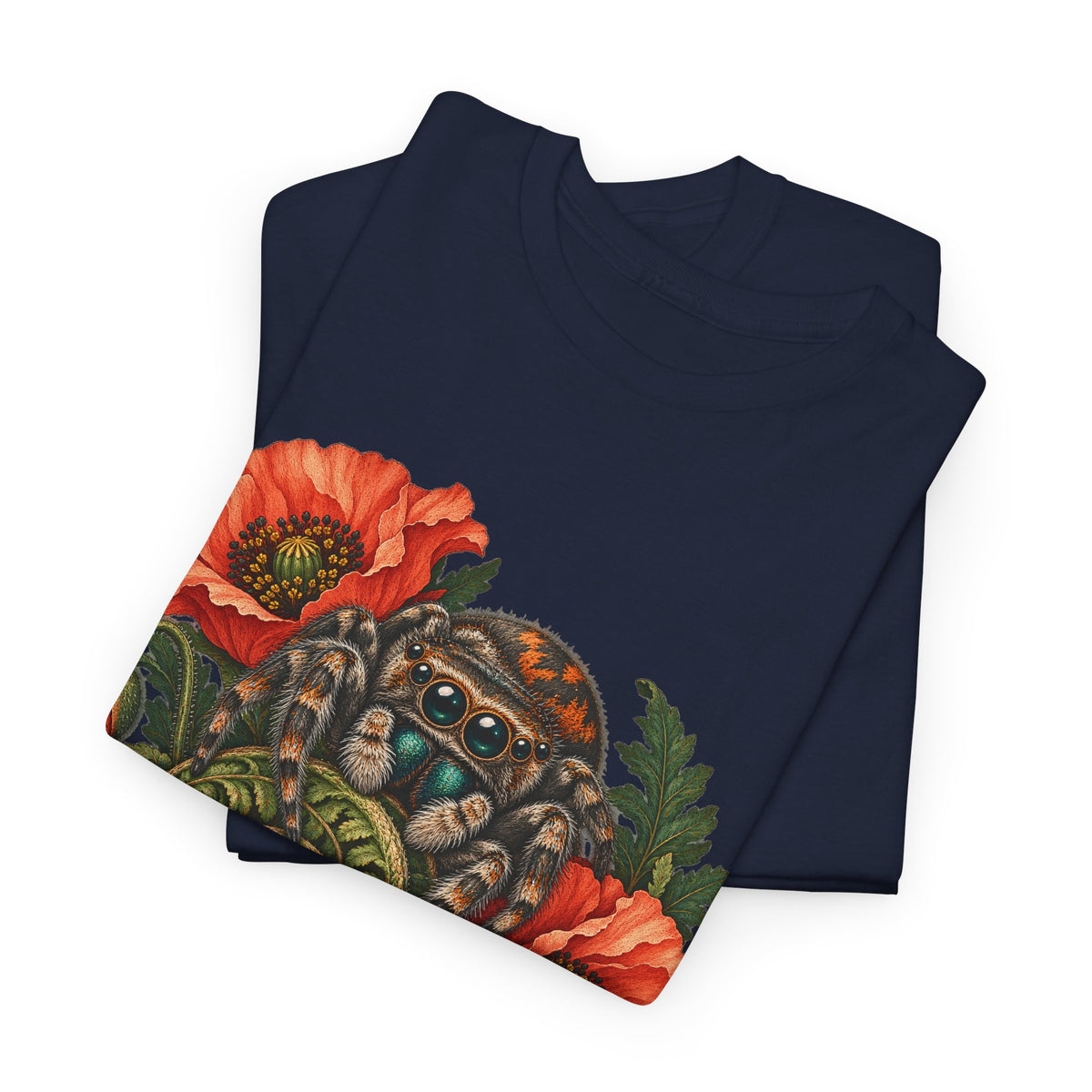 Jumping Spider Poppy Fern T-Shirt Botanical Arachnid Floral Tee