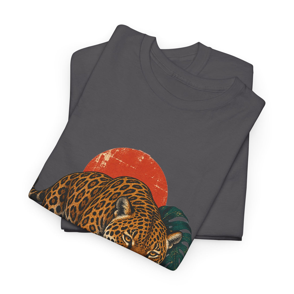Jaguar Monstera Sun T-Shirt Jungle Cat Tropical Leaves Tee