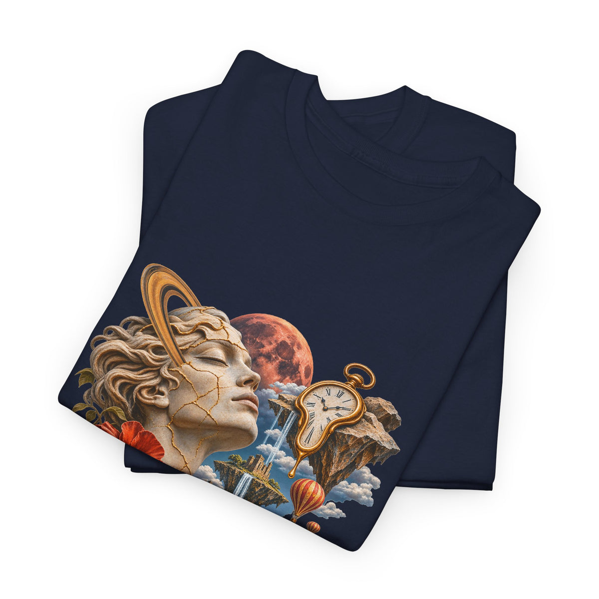 Surreal Kintsugi Bust T-Shirt Melting Clock Floating Islands Celestial Tee