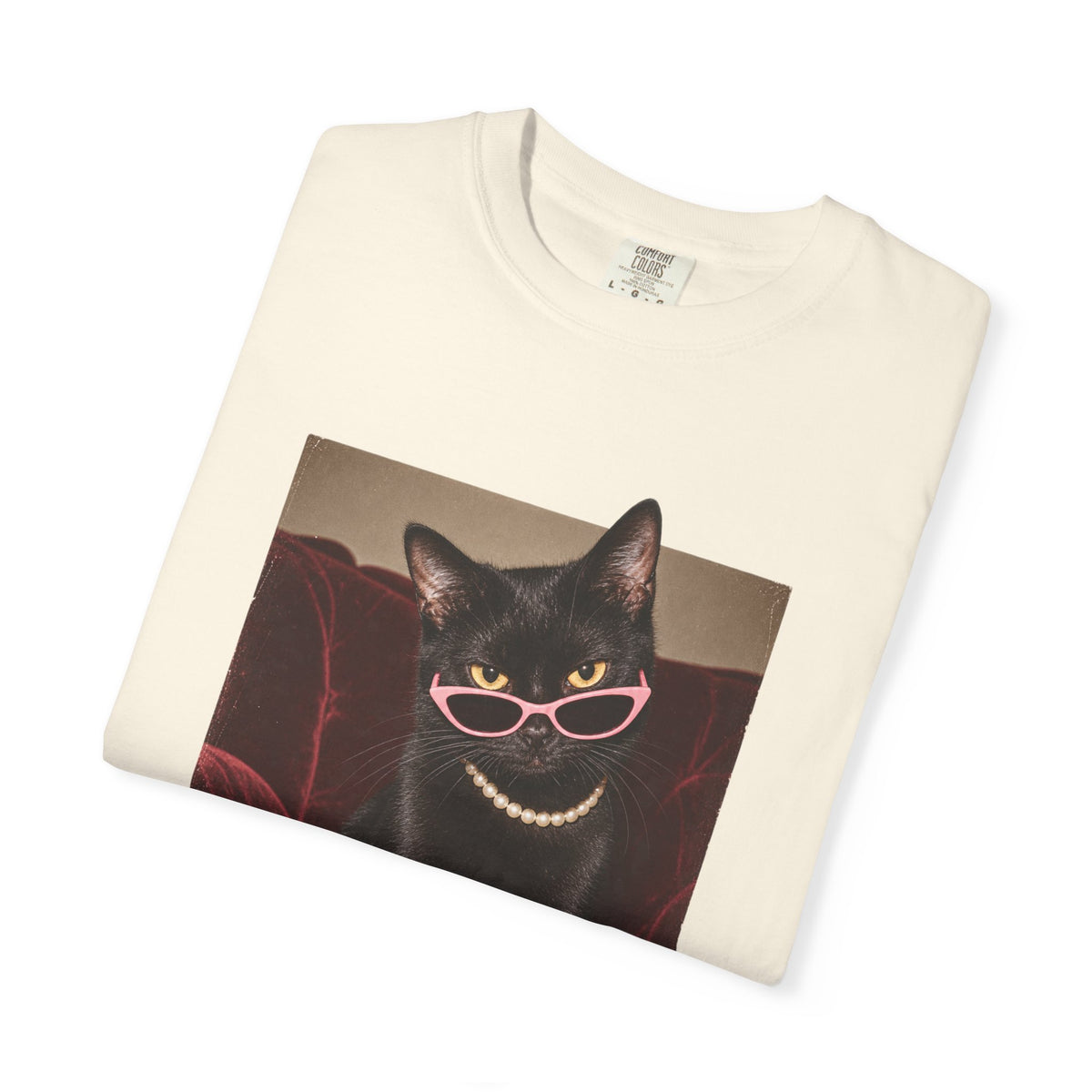 Respectfully What the Fluff Funny Cat Tee Black Cat Sunglasses Pearls Shirt