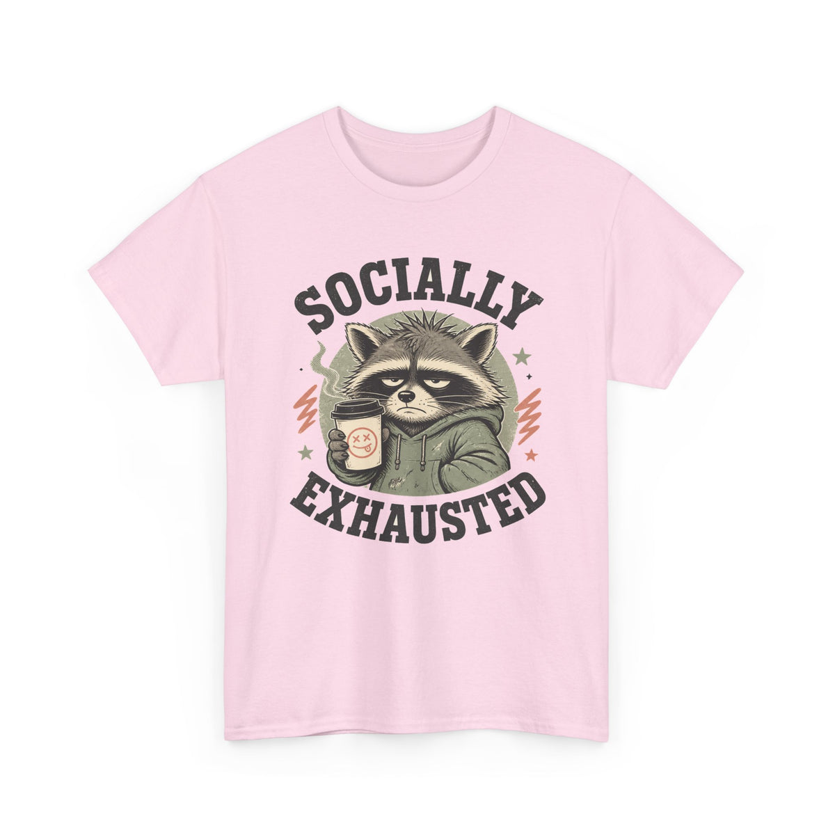 Socially Exhausted Raccoon T-Shirt Funny Introvert Coffee