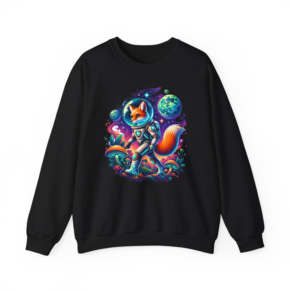 Fox Astronaut Sweatshirt Space Fox Glowing Mushroom Planet Galaxy Crewneck