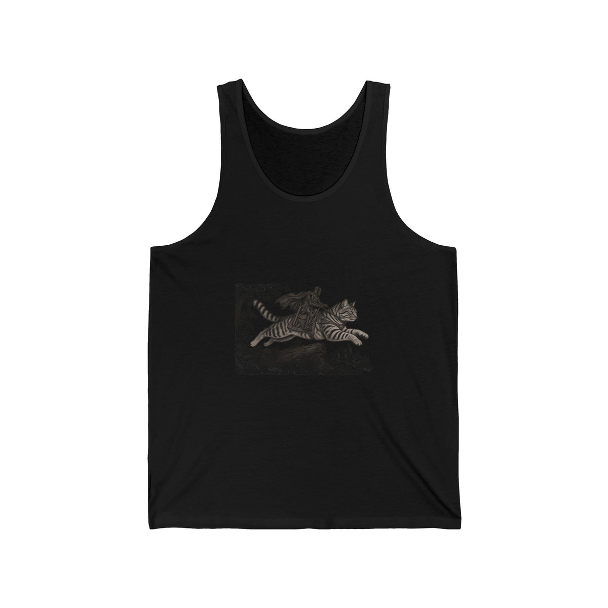 Medieval Knight Riding Leaping Tabby Cat Tank Top Dark Fantasy Moonlit Cat Tank