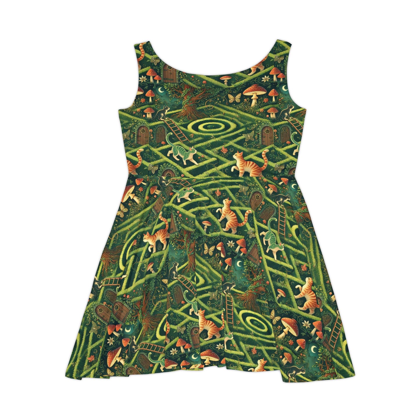 Cat Maze Skater Dress - Fun and Playful Women's Apparel for Cat Lovers