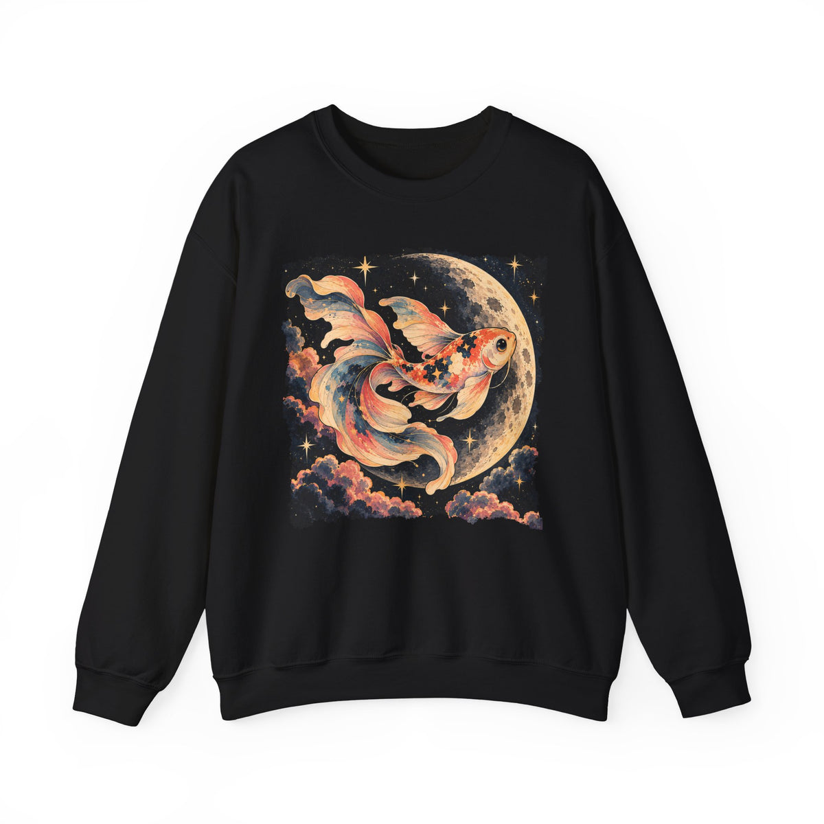 Koi Fish Moon Sweatshirt Celestial Koi Night Sky Full Moon Crewneck