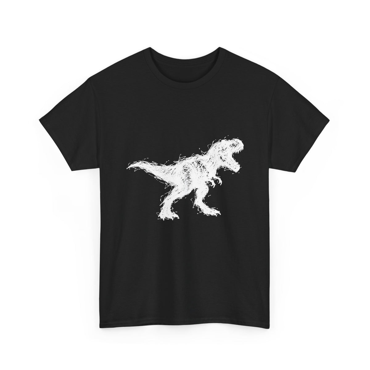 Scribble White T-Rex on Black T-Shirt Minimal Line Art Dinosaur