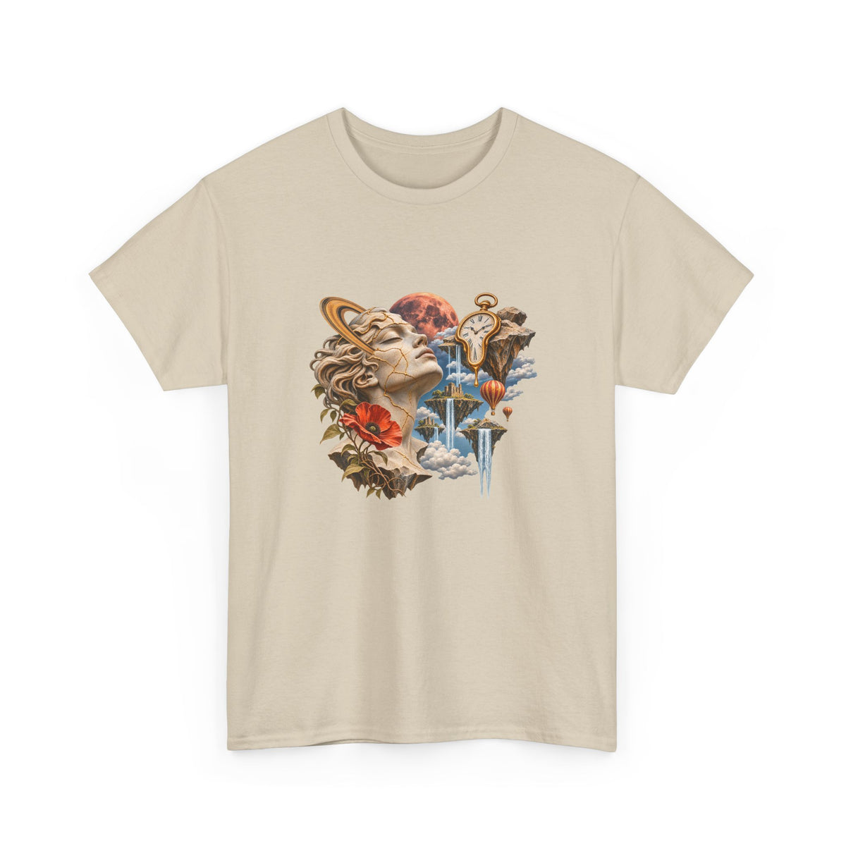 Surreal Kintsugi Bust T-Shirt Melting Clock Floating Islands Celestial Tee