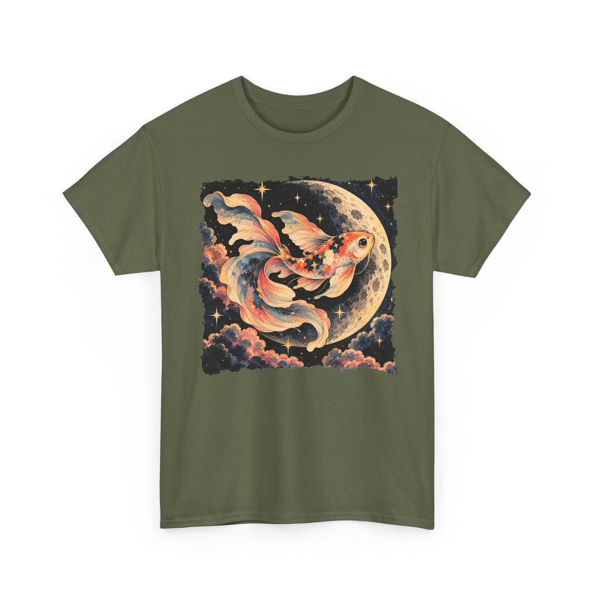 Koi Fish Moon T-Shirt Celestial Koi Night Sky Full Moon Graphic Tee Unisex
