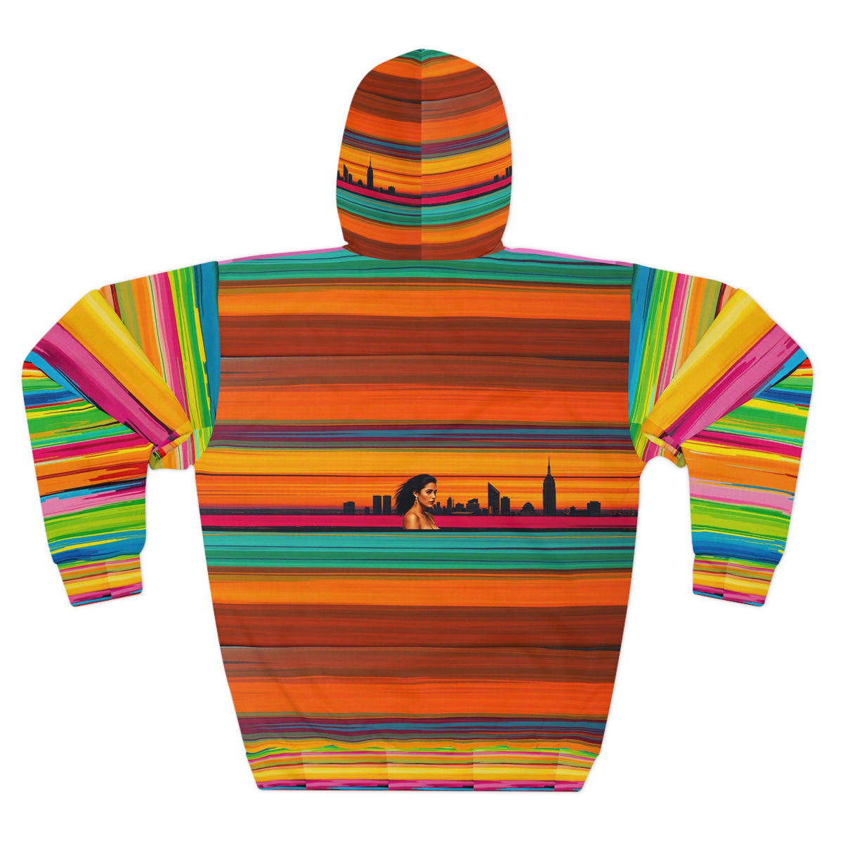 Retro Rainbow Stripe Sunset Unisex Pullover Hoodie All Over Print