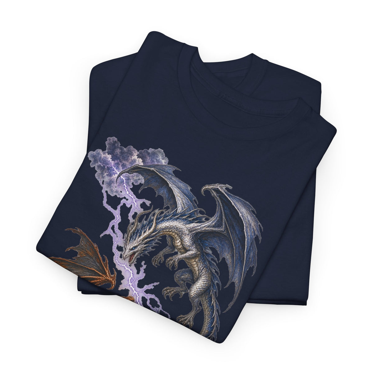 Ice and Bronze Dual Dragons Lightning T-Shirt Purple Lightning Storm Clouds Fantasy Dragon Tee