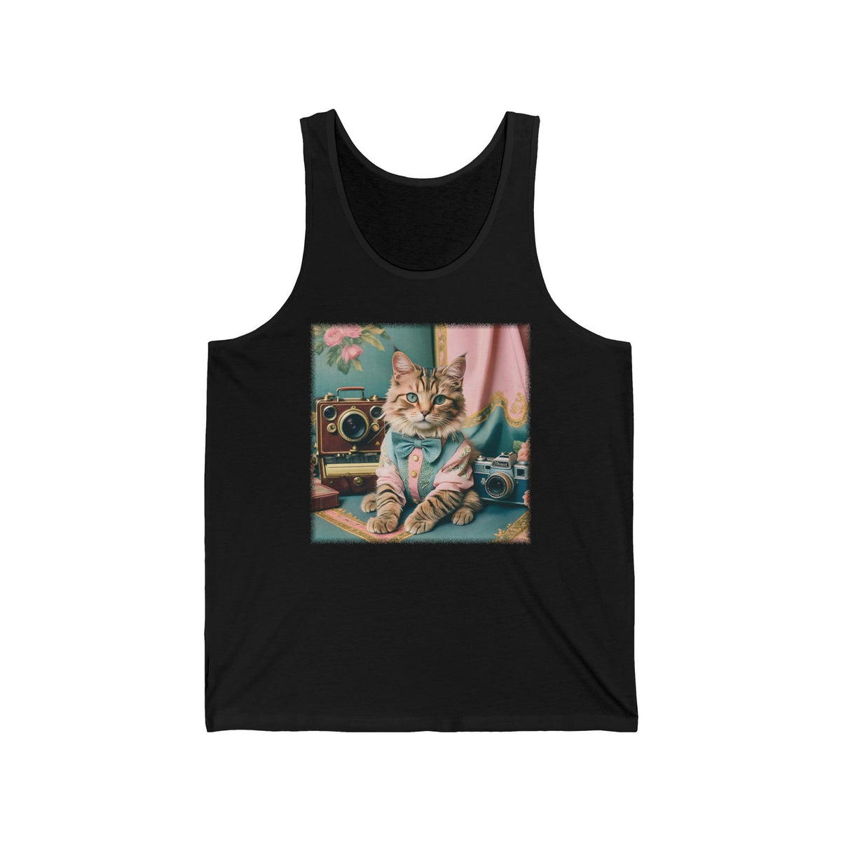 Dapper Cat With Vintage Camera Graphic Tank Top Unisex Jersey Tank
