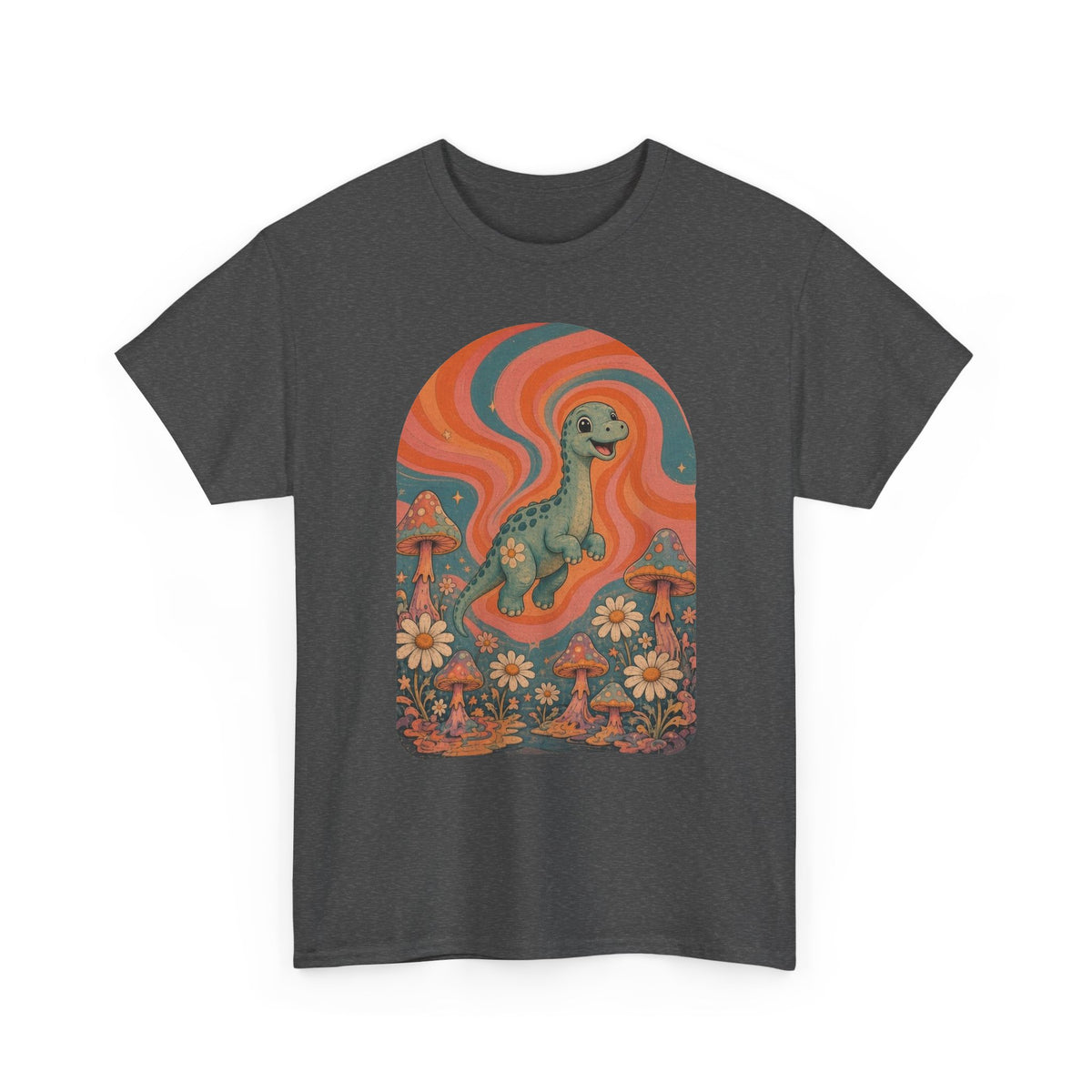 Groovy Brontosaurus T-Shirt Retro 70s Dinosaur Mushrooms Daisies Tee